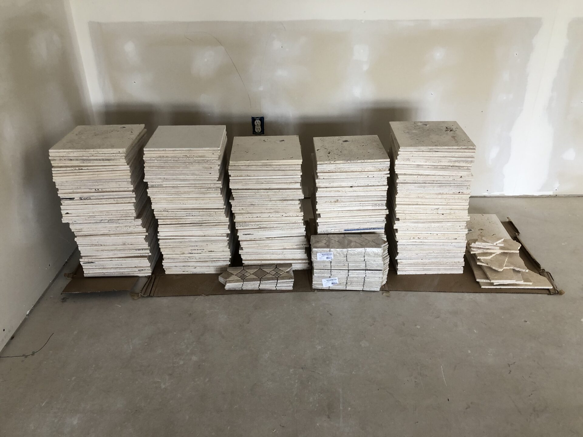 Large stack of tile for the bathroom
